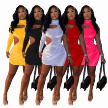 Slim Hollow Out Velvet Bodycon Mini Dresses For Ladies Women Club Dresses Sexy Mini Dress